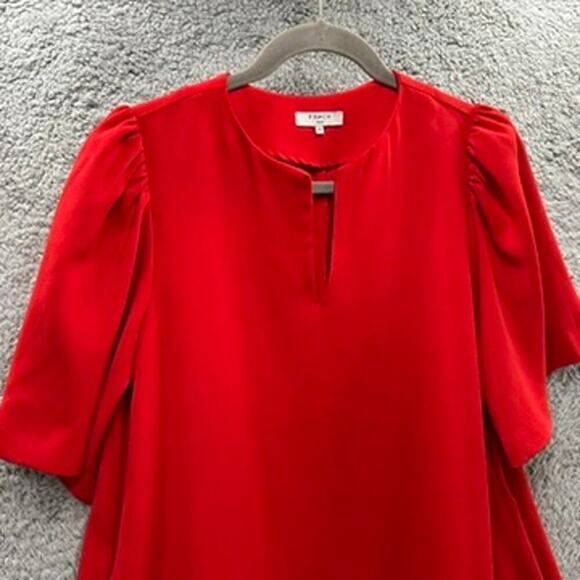 FRNCH Red Dress S/M Short Sleeves Flair Bottom Flowy Cocktail Party - Picture 4 of 9